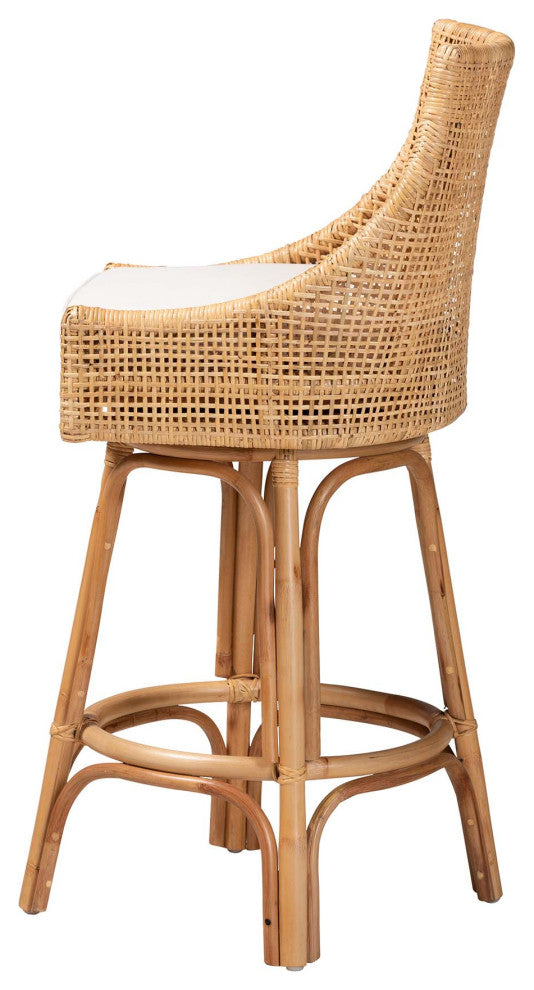 Modern Bohemian Natural Brown Rattan Bar Stool