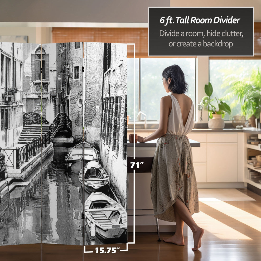 6' Tall Double Sided Scenes of Venice Canvas Room Divider