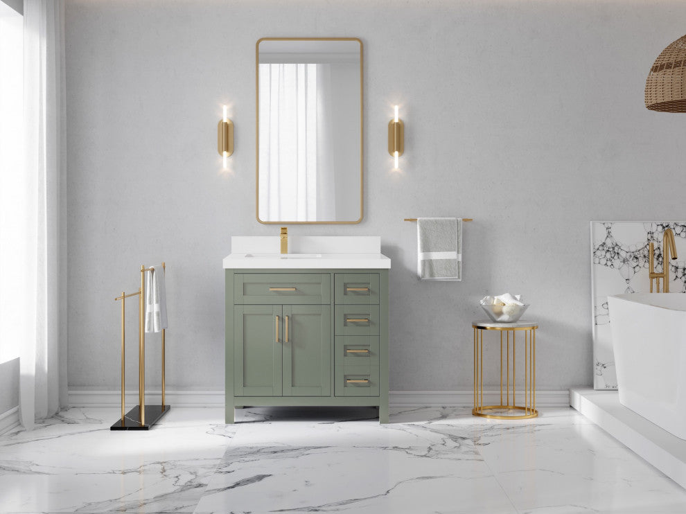 Cambridge 36" Left Offset Bath Vanity in Evergreen 2" White Quartz