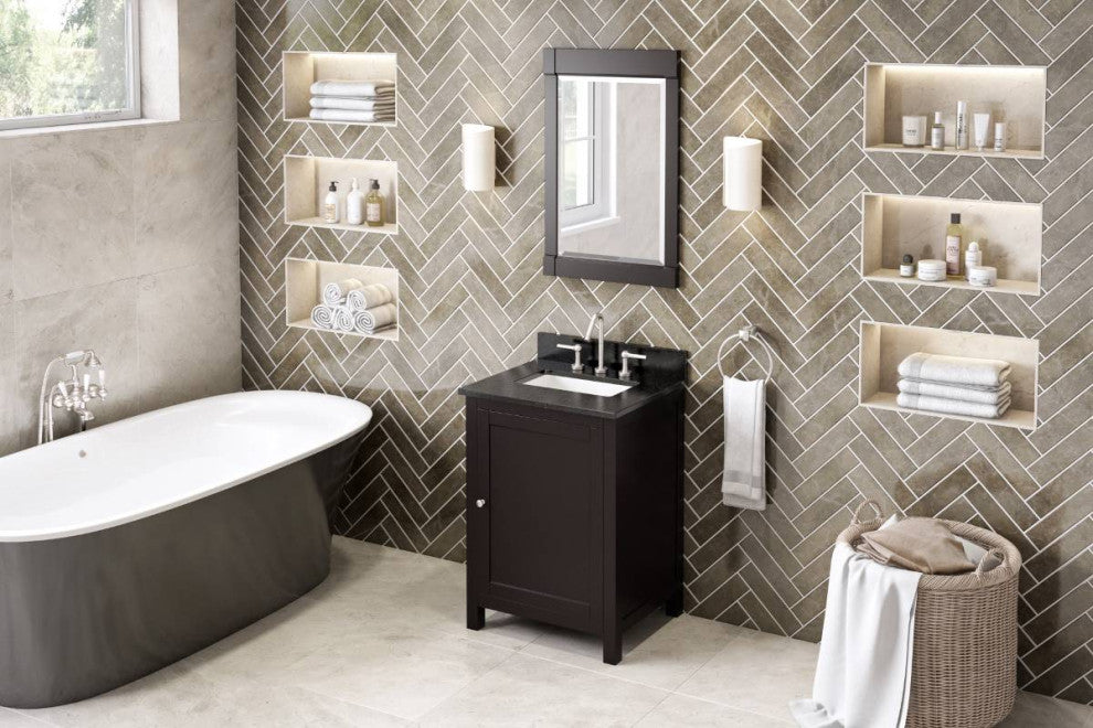 Astoria Transitional 24" Espresso Vanity, Black Granite Vanity Top