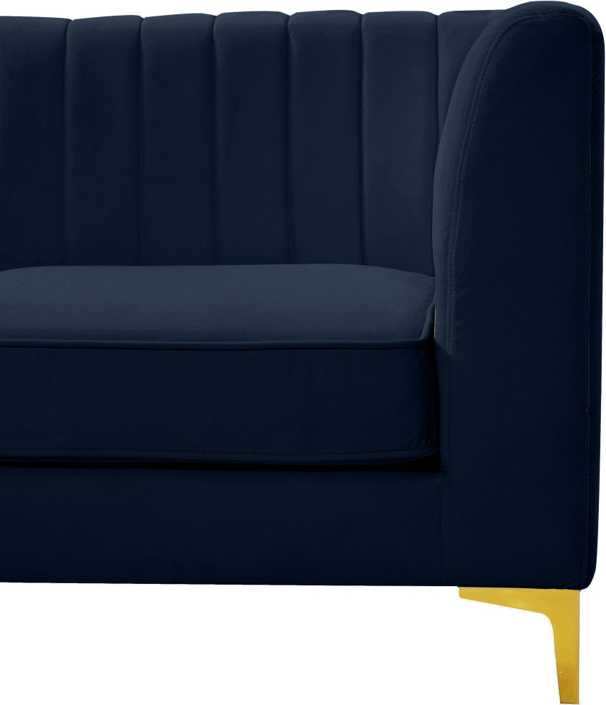 Alina Velvet Modular U-Shaped Sectional, Navy, 7-Piece: 5 Armless Chair, 2 Corner Chair