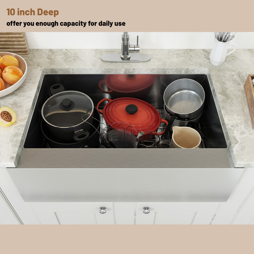 Stainless Steel Farmhouse Single Bowl Kitchen Sink with Accessories