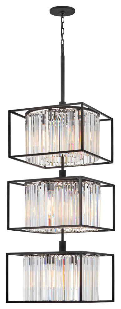 Hinkley 50.25" Giada Multi-Tier Modern Chandelier, Black + Prismatic Crystals
