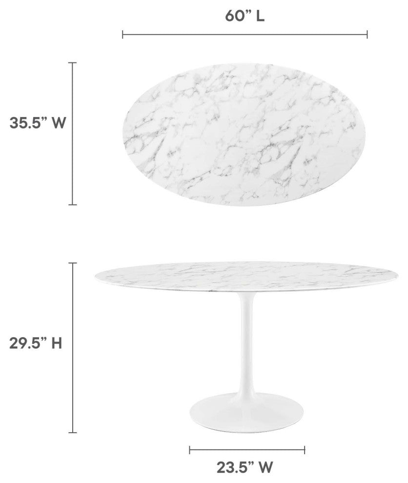 Modway Lippa 60" Oval Artificial Marble Dining Table, White