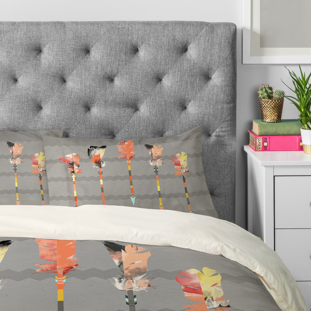 Deny Designs Iveta Abolina Gray Pastel Feathers Pillowcase