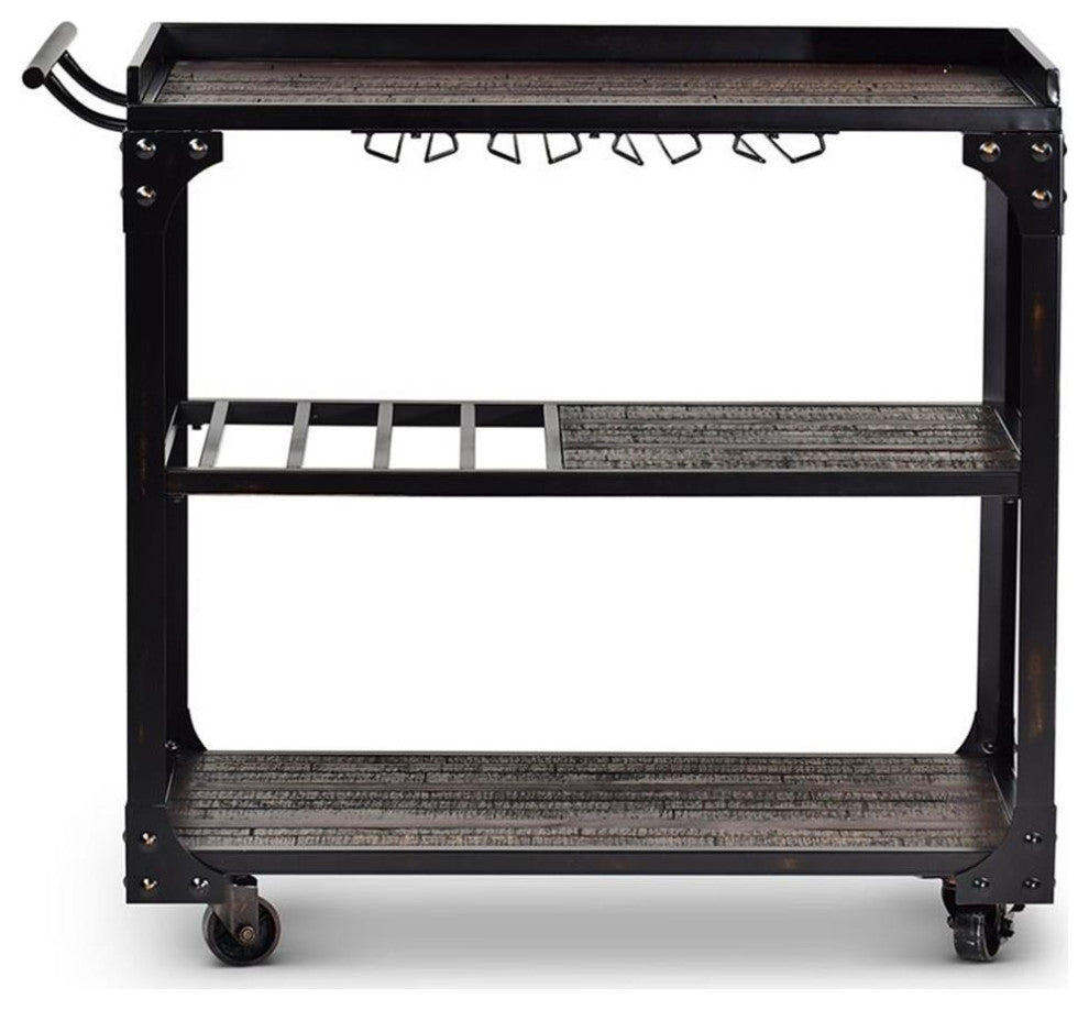 Bowery Hill Transitional Bar Cart in Tobacco Brown and Black Frame