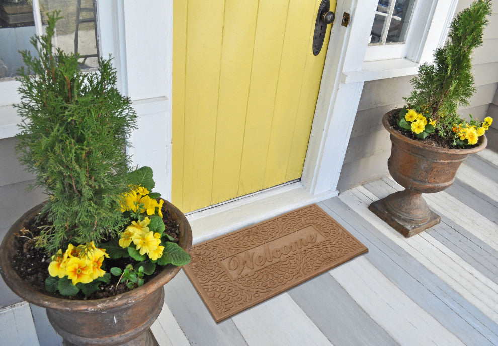 Welcome Eco Poly Beige Entrance Mats With Anti Slip Fabric Finish, 24"x36"
