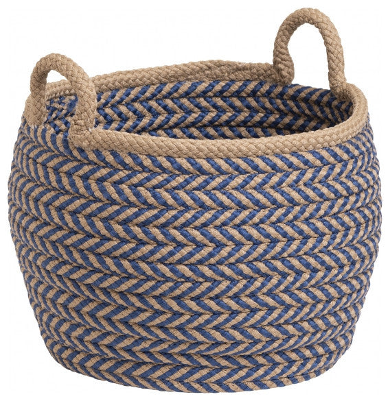 PrevÃ© Basket - Taupe & Blue 12"x12"x12", Round, Braided