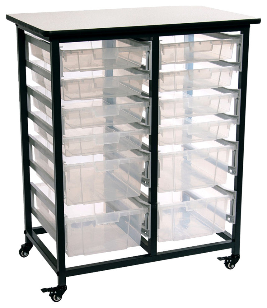 Mobile Storage Unit Double Row with Large and Small Clear Bins