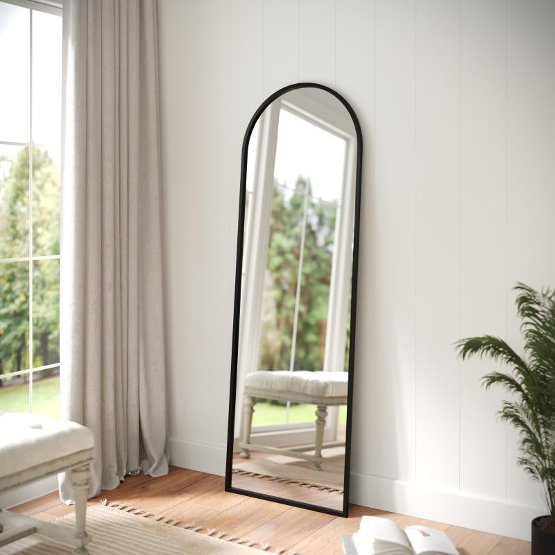 Mila Arched Metal Framed Wall Mirror, Black - 22"x65"