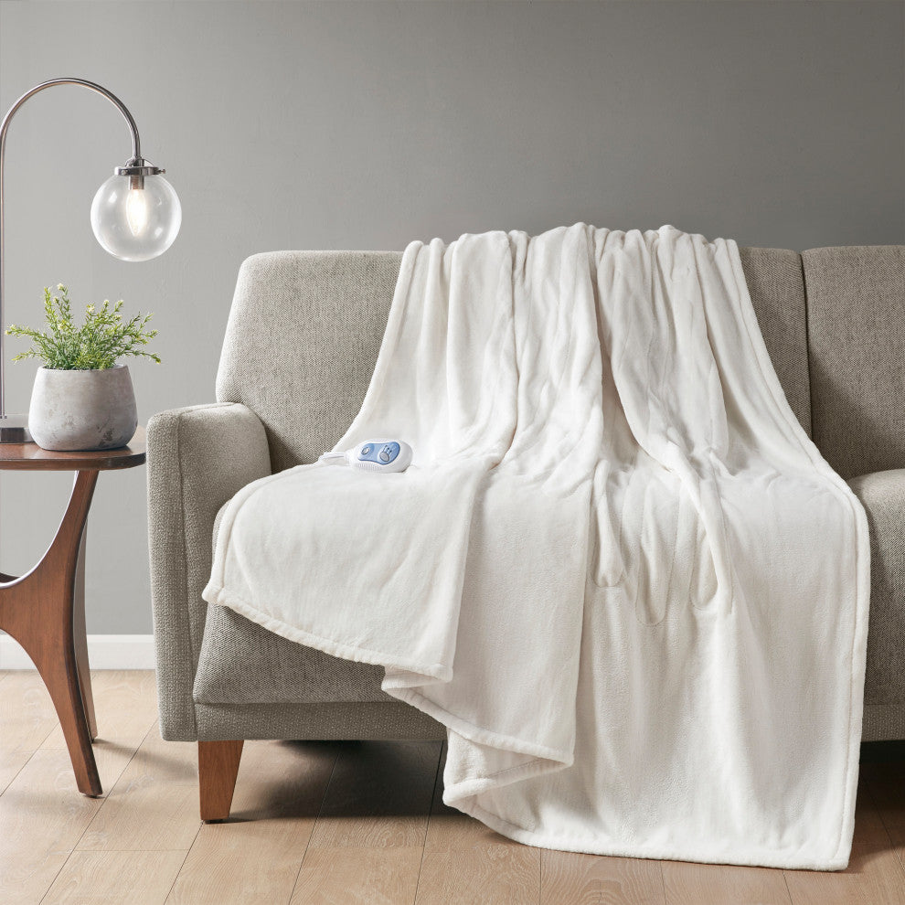 Beautyrest Knitted Solid Microlight Heated Throw, Ivory