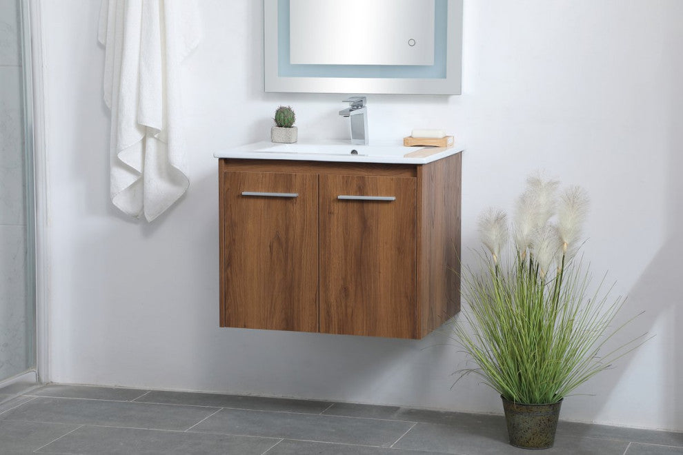 Single Bathroom Floating Vanity, Walnut Brown, 24"