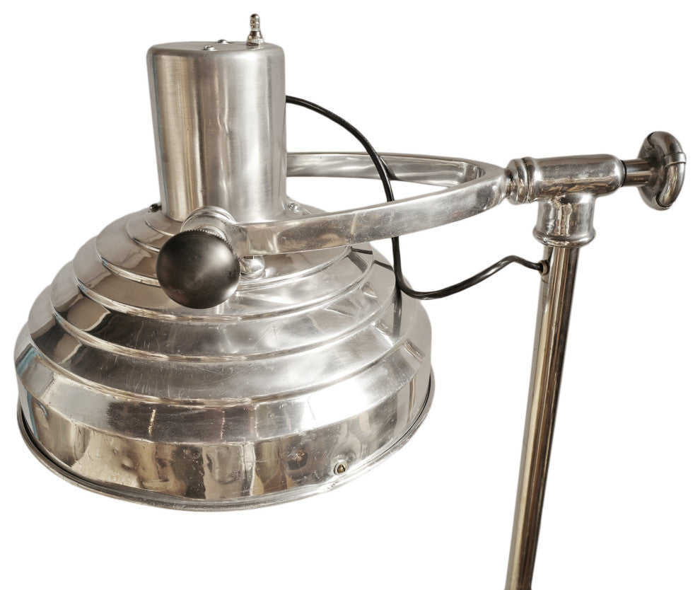Consigned Chrome Industrial Floor Lamp on Wheels