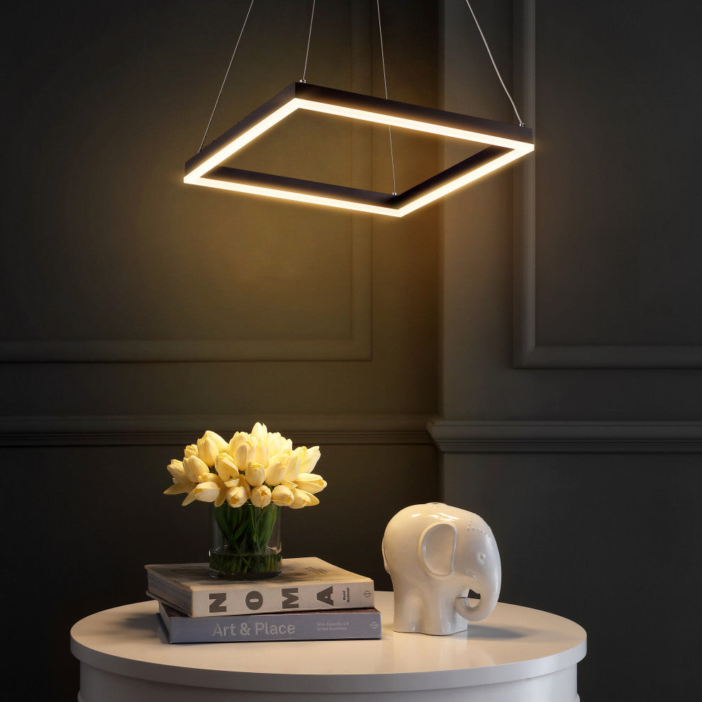 Nero Square Modern Metal LED Pendant Light, Black, Width: 15.75