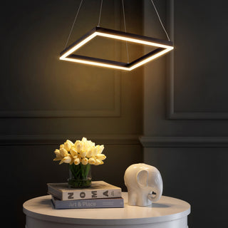 Nero Square Modern Metal LED Pendant Light, Black, Width: 15.75