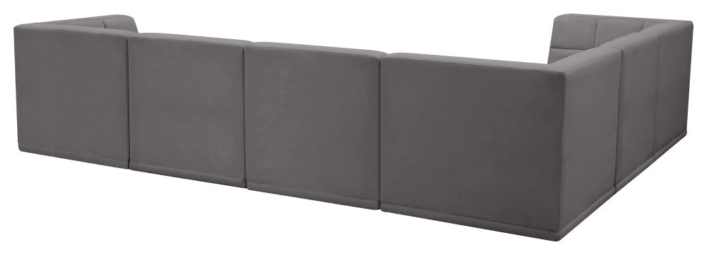 Relax Velvet Upholstered 6-Piece L-Shaped Modular Sectional, Grey