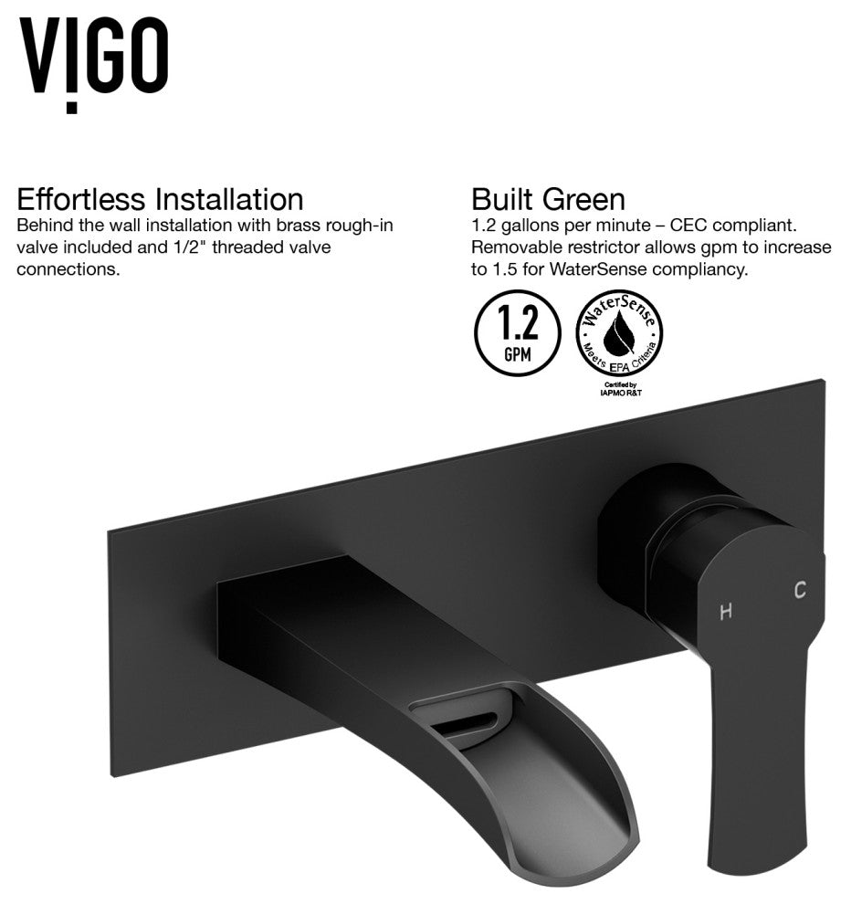 VIGO Cornelius 3" H Single Handle Wall Mount Bathroom Faucet, Matte Black