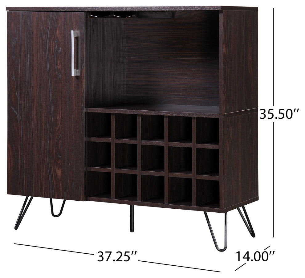 GDF Studio Lochner Mid-Century Modern 15-Bottle Wine and Bar Cabinet, Wenge