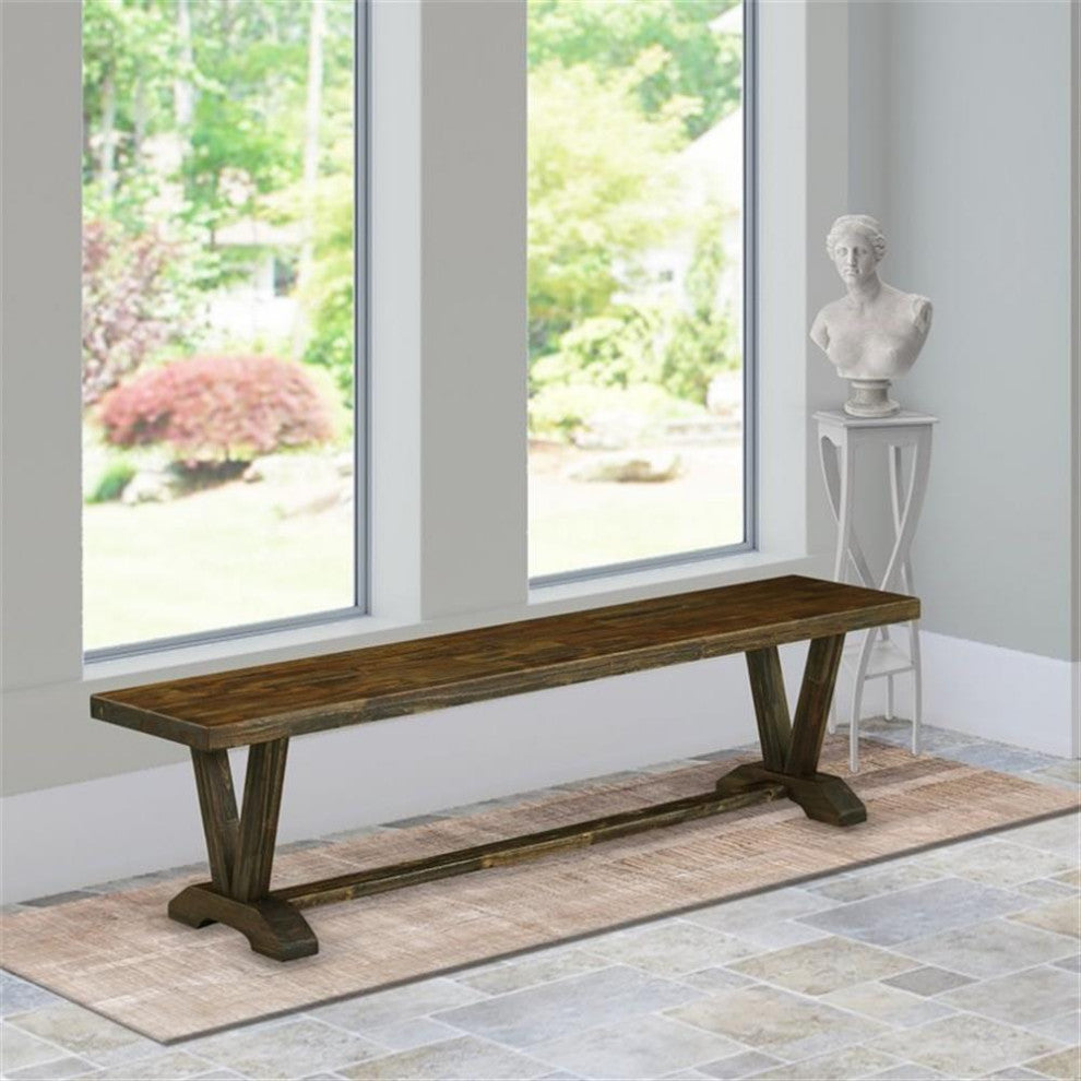 East West Furniture V-Style 15x72" Wood Dining Bench in Jacobean Brown