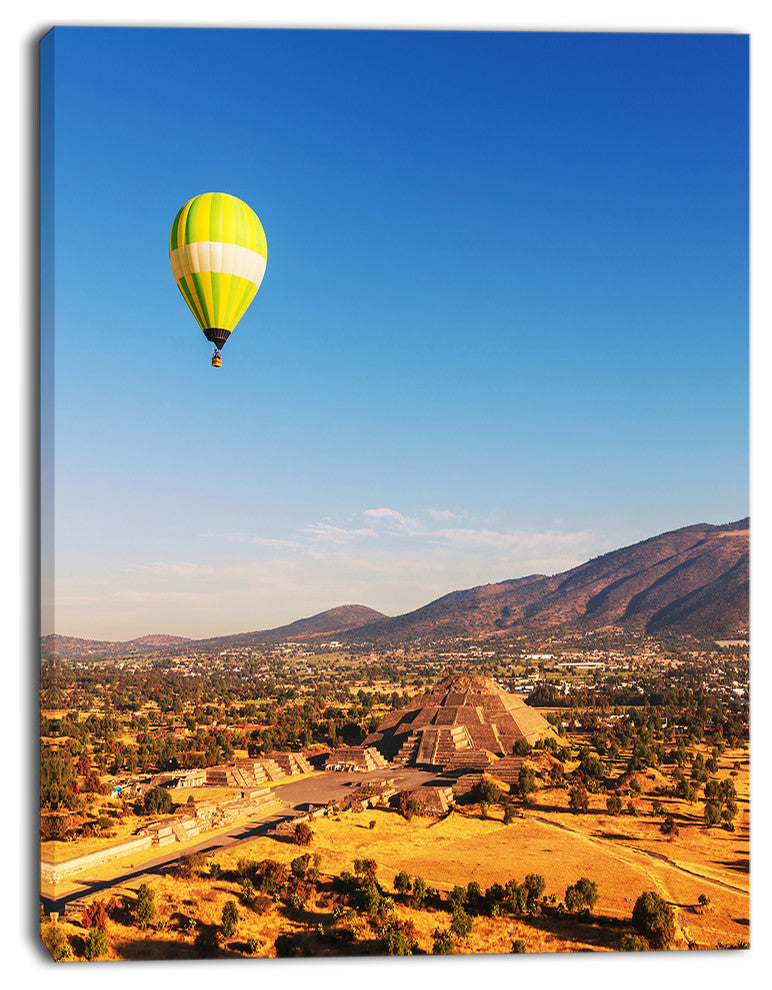 Large Yellow Balloon over Mountains, Oversized Landscape Canvas Art, 12"x20"