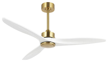 52" Solid Wood 3-Blade Propeller Ceiling Fan With Remote, Gold/White