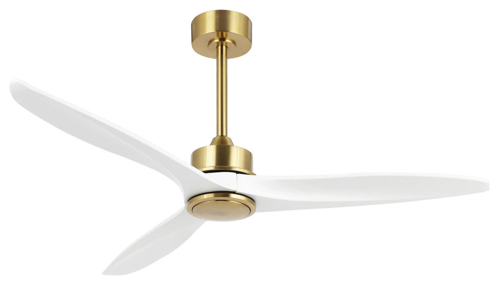 52" Solid Wood 3-Blade Propeller Ceiling Fan with Remote, Gold/White