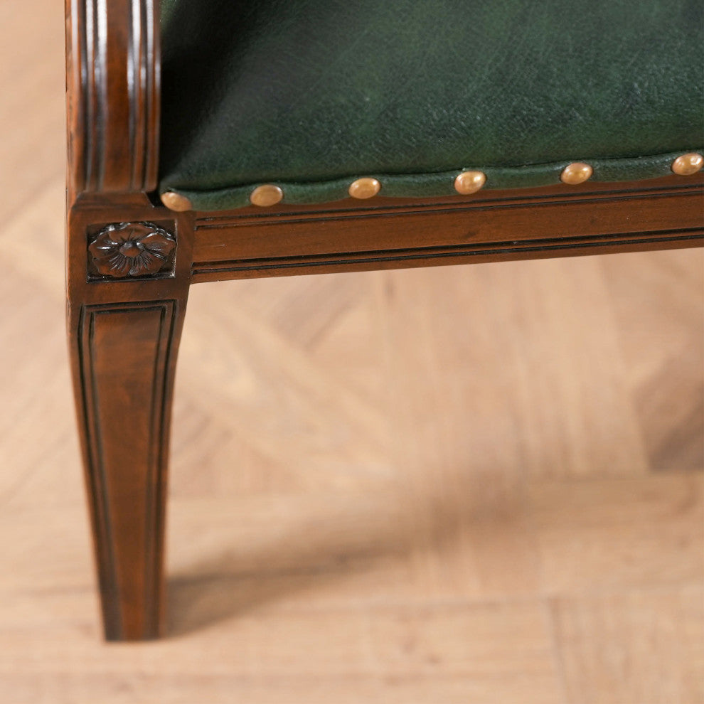 Regency Green Leather Arm Chair