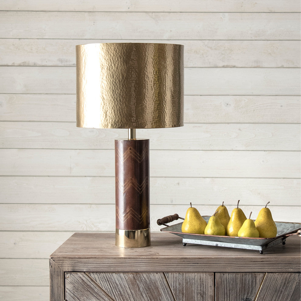 Nuloom Aria Chevron Wood and Iron Aluminium Shade Table Lamp, 26"