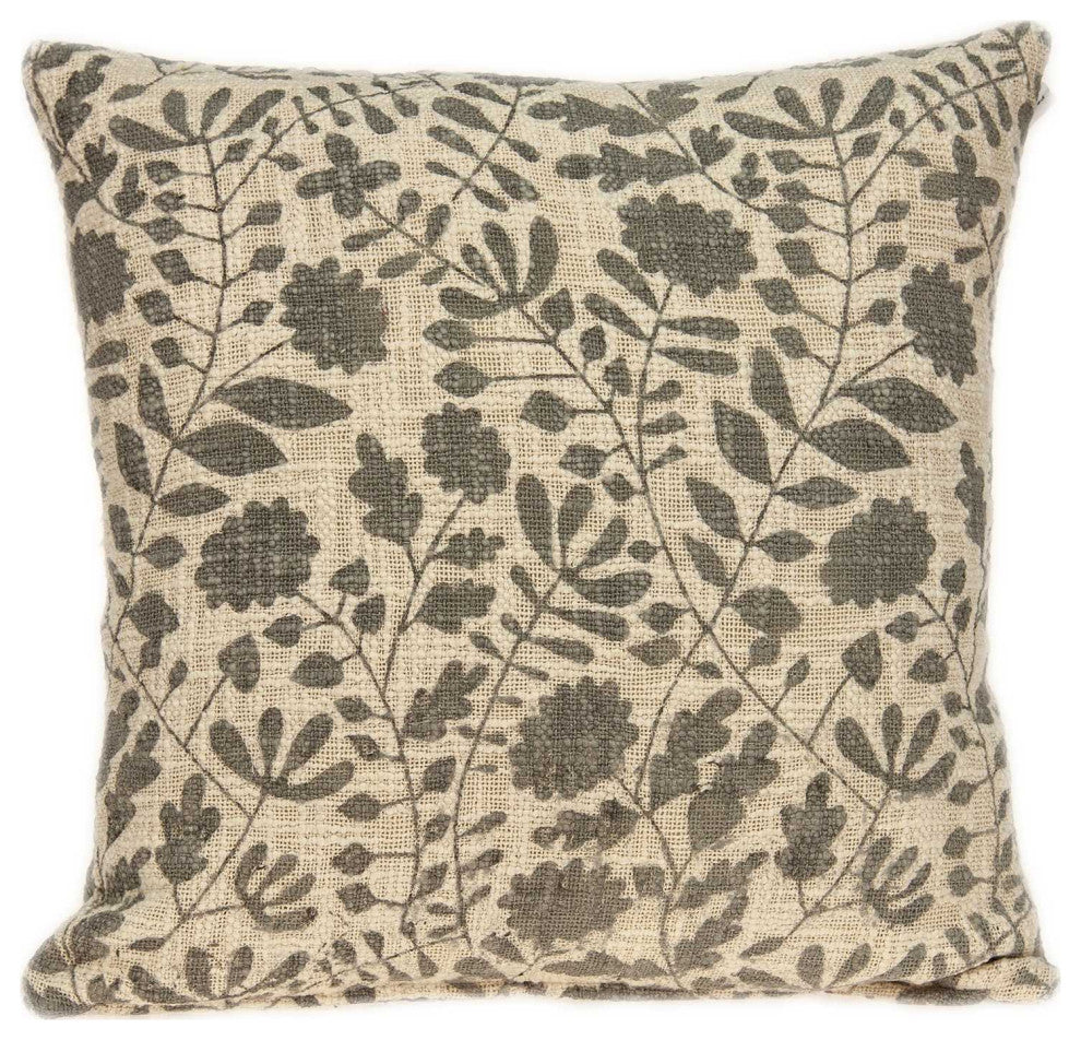 HomeRoots 18" x 0.5" x 18" Transitional Beige Floral Print Pillow Cover