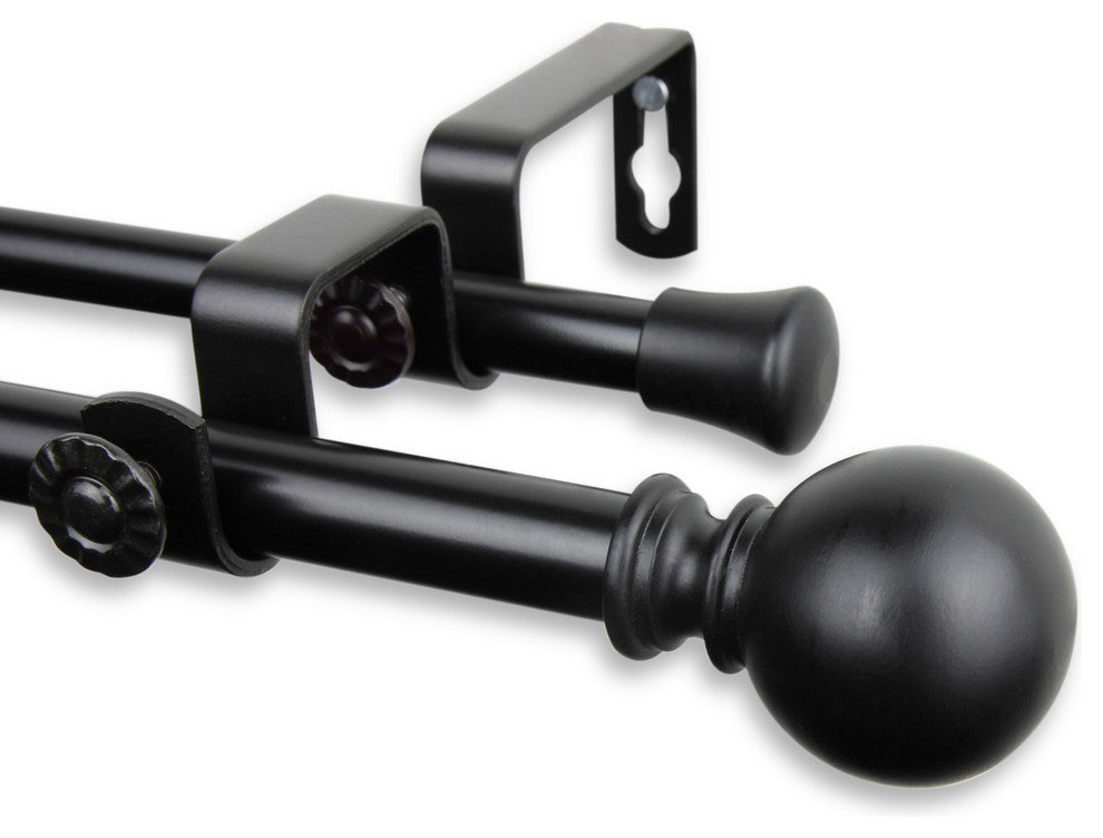 Luna Double Curtain Rod 5/8"WW 48-84"D, Black