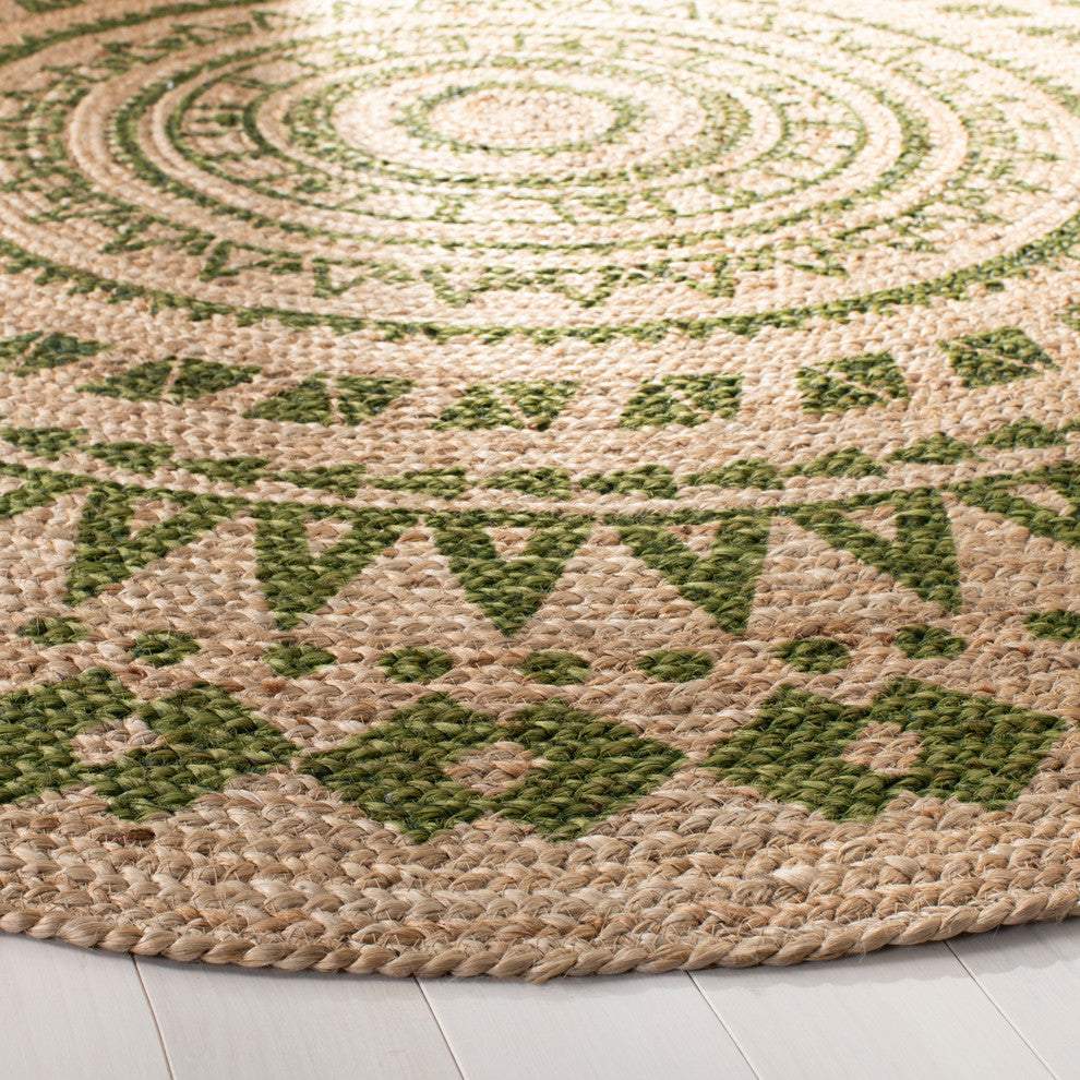 Safavieh Natural Fiber Collection NF802 Rug, Green/Natural, 4' Round