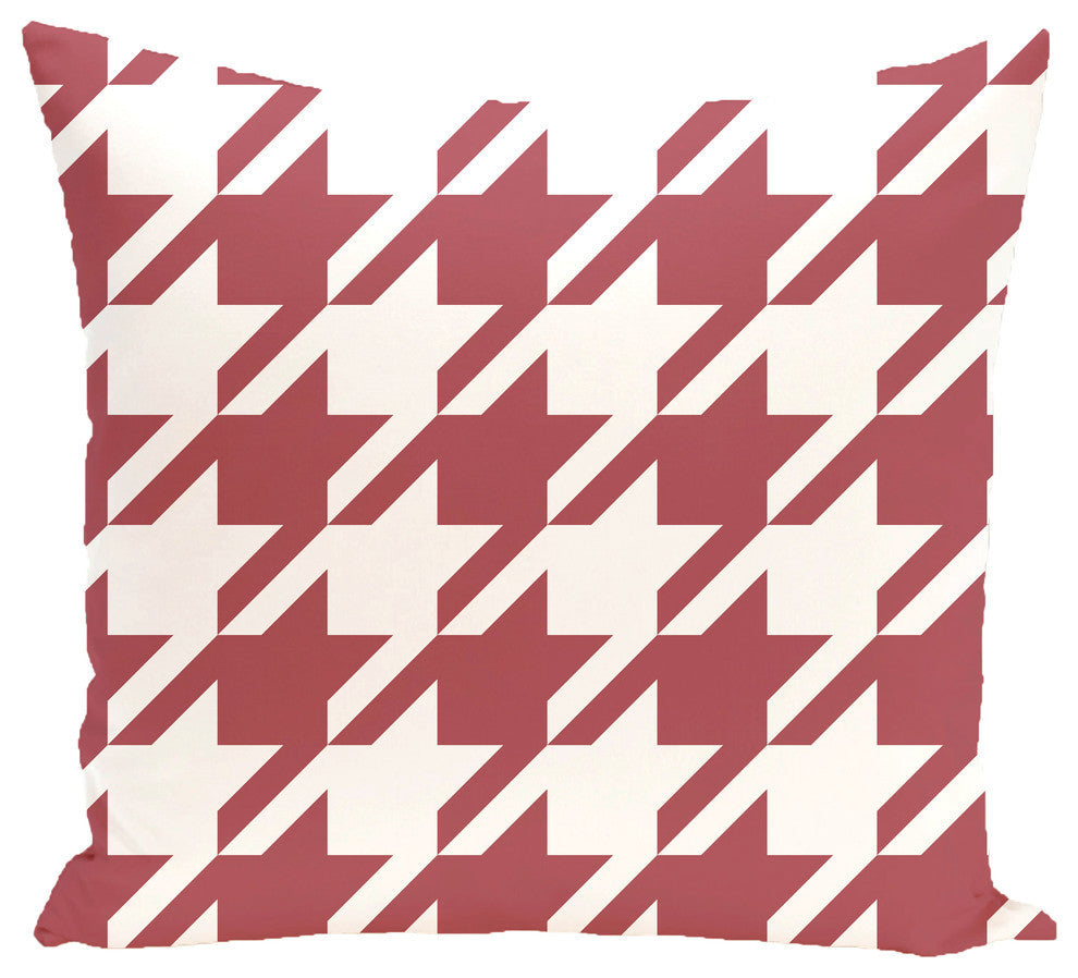 Houndstooth Geometric Print Outdoor Pillow, Brick, 20"x20"