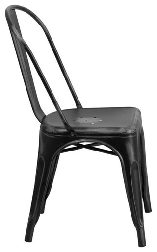 Distressed Metal Indoor Stackable Chair, Black, 17.75"x20"x33.50"