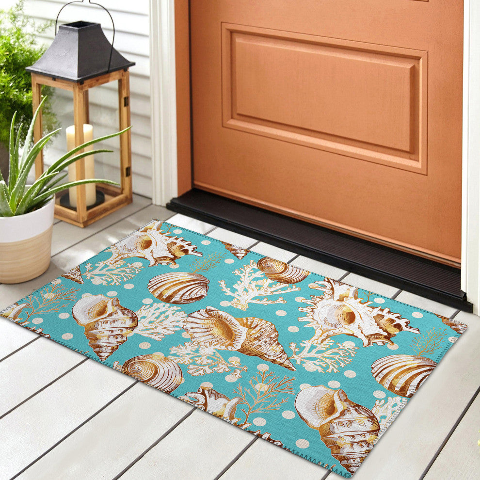 Indoor/Outdoor Seabreeze SZ6 Teal Machine Washable 1'8" x 2'6" Rug