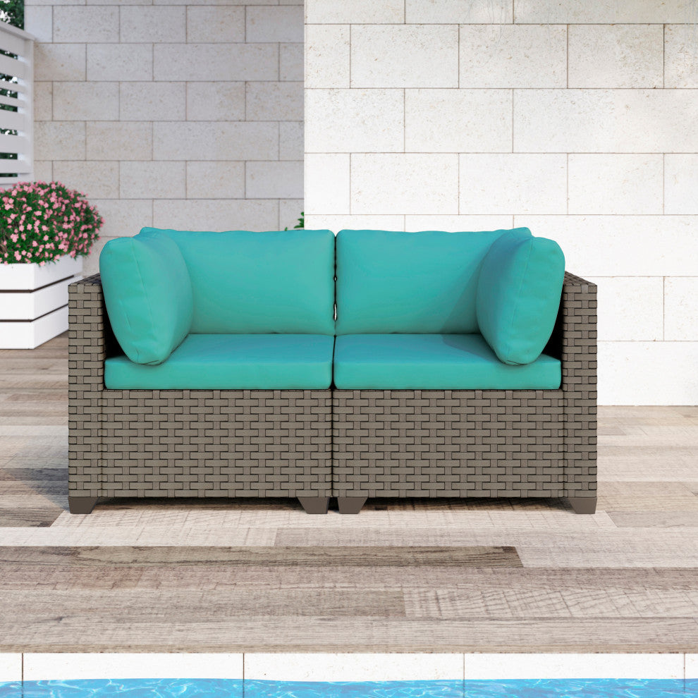 Keys Outdoor Wicker Loveseat, Cyan
