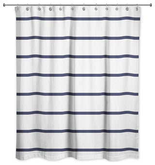 Navy Stripes on Wood 71x74 Shower Curtain