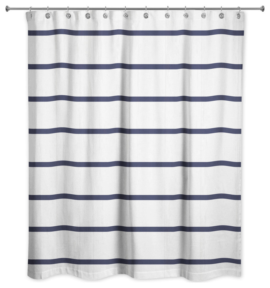 Navy Stripes on Wood 71x74 Shower Curtain