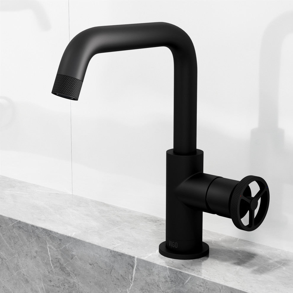VIGO Cass 9" H Single Handle Single Hole Bathroom Faucet, Matte Black, Without Extras