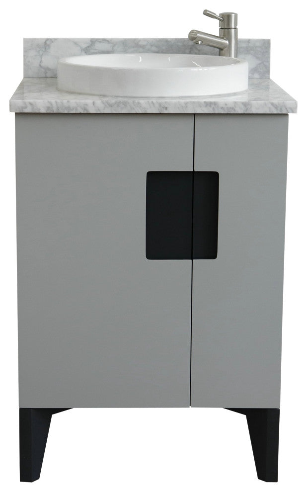 25" Single Sink Vanity, Light Gray Finish With White Carrara Marble