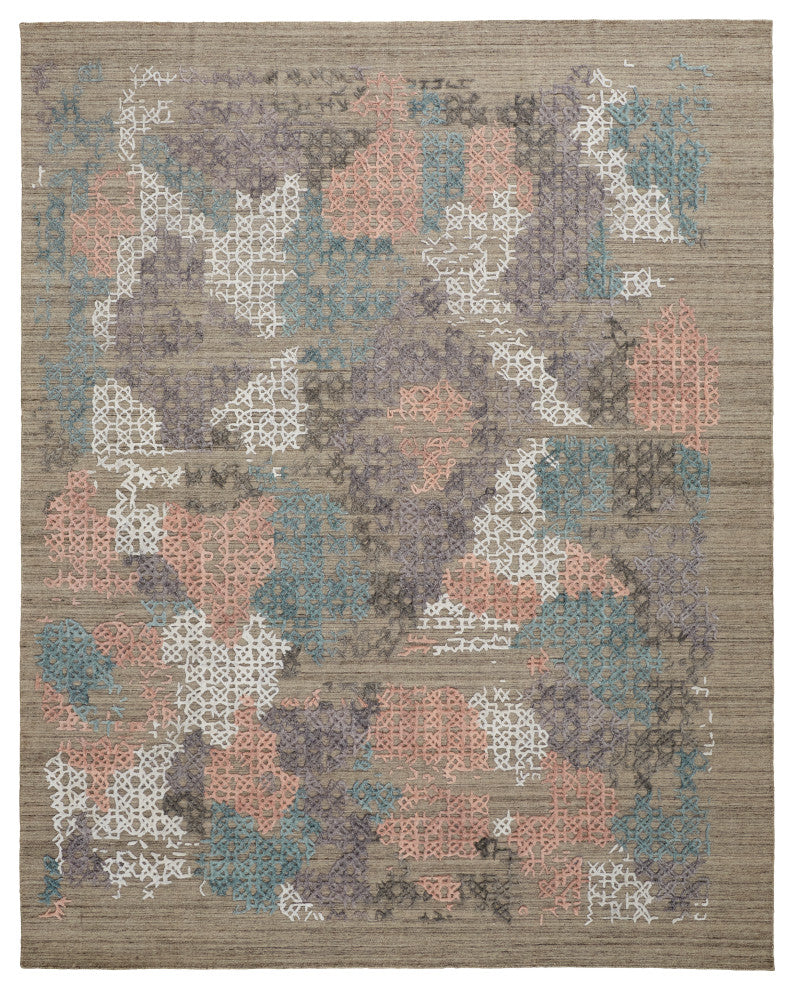 Weave & Wander Huntley Rug, Coral Pink/Blue/Taupe, 3'-6" X 5'-6"