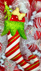 Elf Candy Cane Stocking Christmas Deco Mesh Wreath