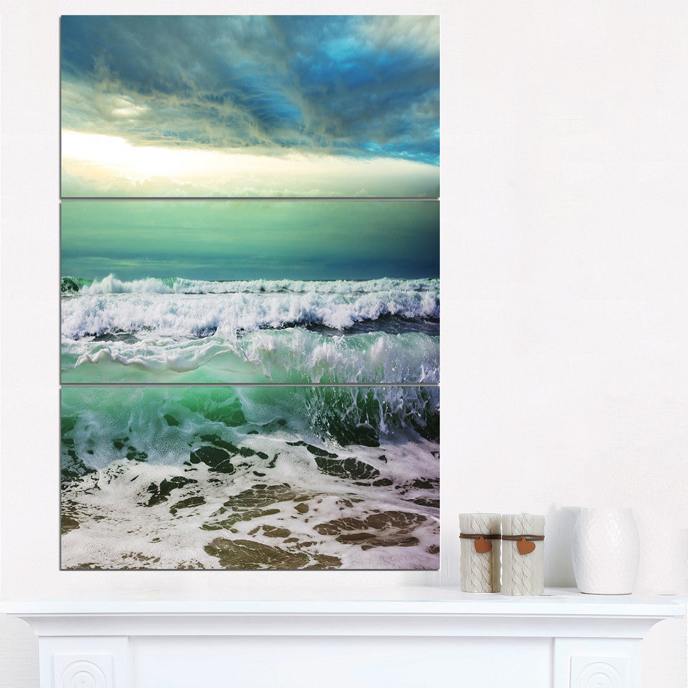 "Green Foaming Waves and Blue Sky" Metal Wall Art, 3 Panels, 28"x36"