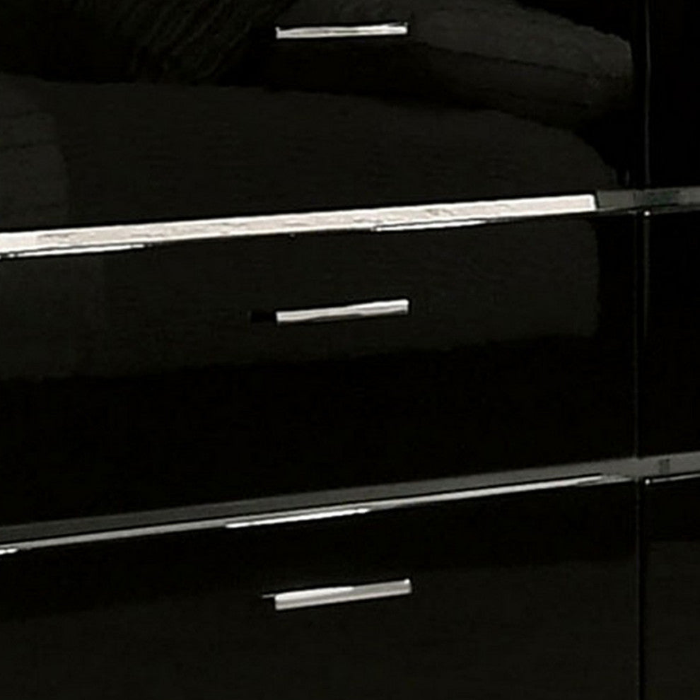 63 Inches 6 Drawer Dresser with Metal Legs, Black and Chrome