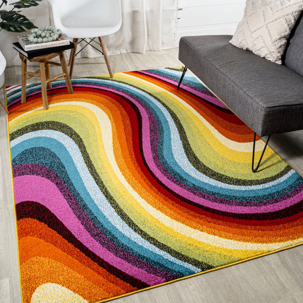 Flow Abstract Swirl Red/Yellow/Blue 3 ft. x 5 ft. Runner Rug