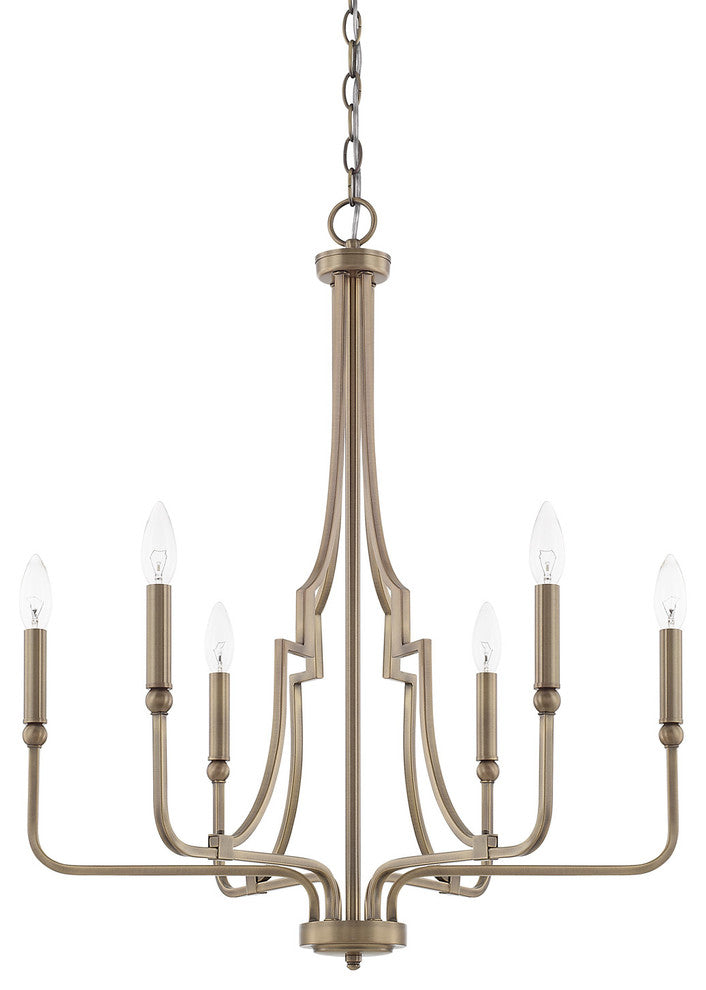 Dawson 6 Light Chandelier, Aged Brass