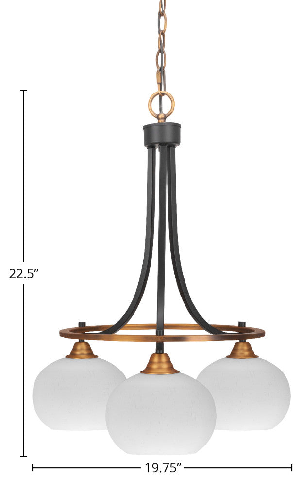 Paramount Downlight 3-Light Chandelier, Matte Black & Brass, 7" White Muslin