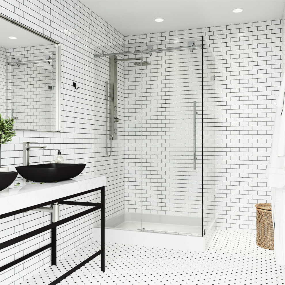 VIGO Elan E-Class Frameless Sliding Shower Enclosure, Chrome, 36" D X 48" W X 82" H, Left Base