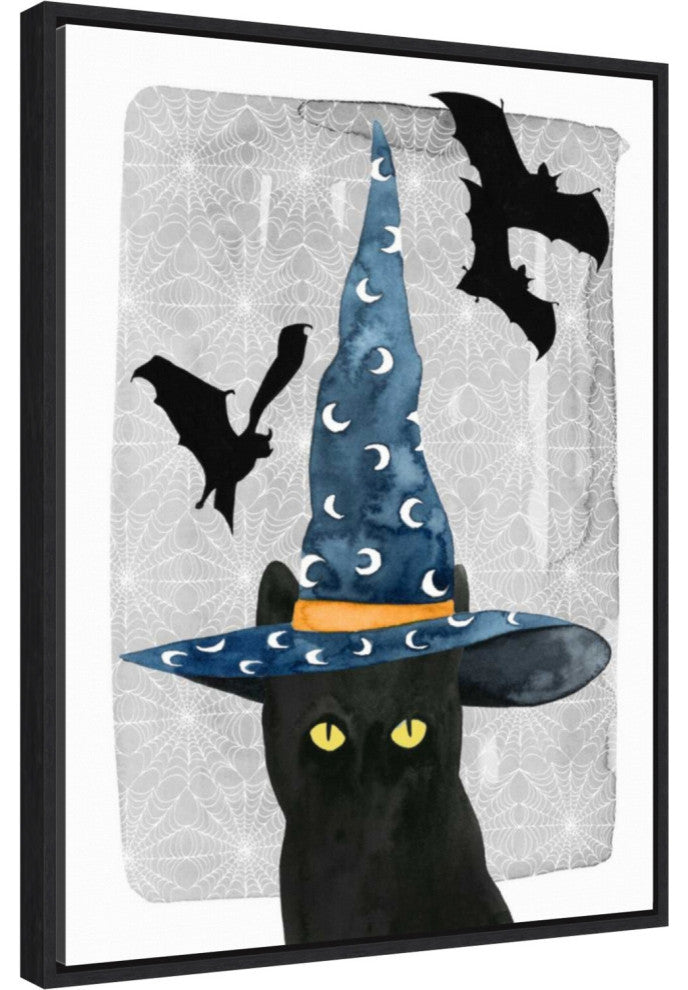 Canvas Art Framed 'Black Cat II' by Grace Popp, Outer Size 18x24"