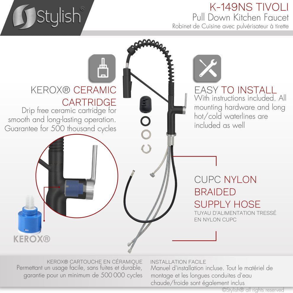 STYLISH Single Handle Pull-Down Dual Mode Kitchen Faucet in Matte Black