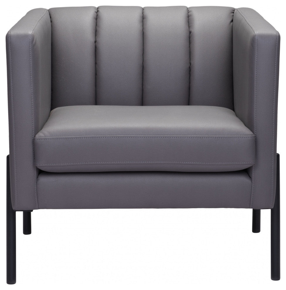 Light Gray and Black Modern Cube Faux Leather Accent Chair